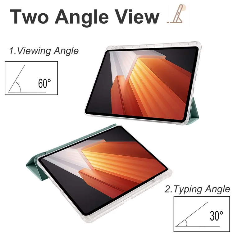 Für vivo Pad2 Smart Trifold Stand Case PU Leder Transparente TPU Rückseite Tablet-Hülle mit Stifthalter - Mitternachtsgrün
