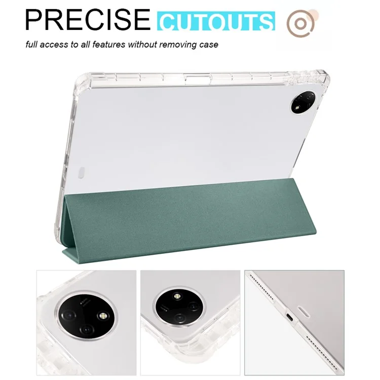 Für vivo Pad2 Smart Trifold Stand Case PU Leder Transparente TPU Rückseite Tablet-Hülle mit Stifthalter - Mitternachtsgrün