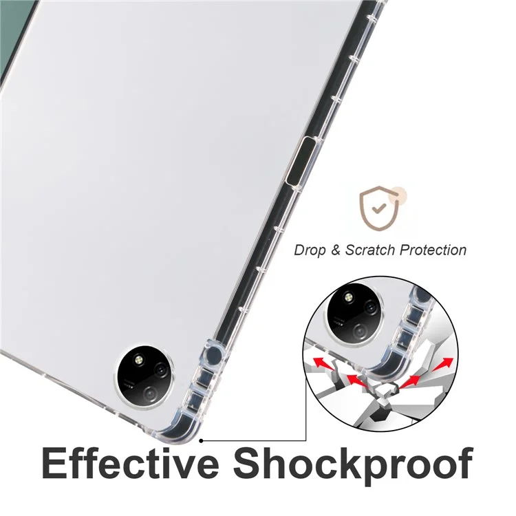 Für vivo Pad2 Smart Trifold Stand Case PU Leder Transparente TPU Rückseite Tablet-Hülle mit Stifthalter - Mitternachtsgrün