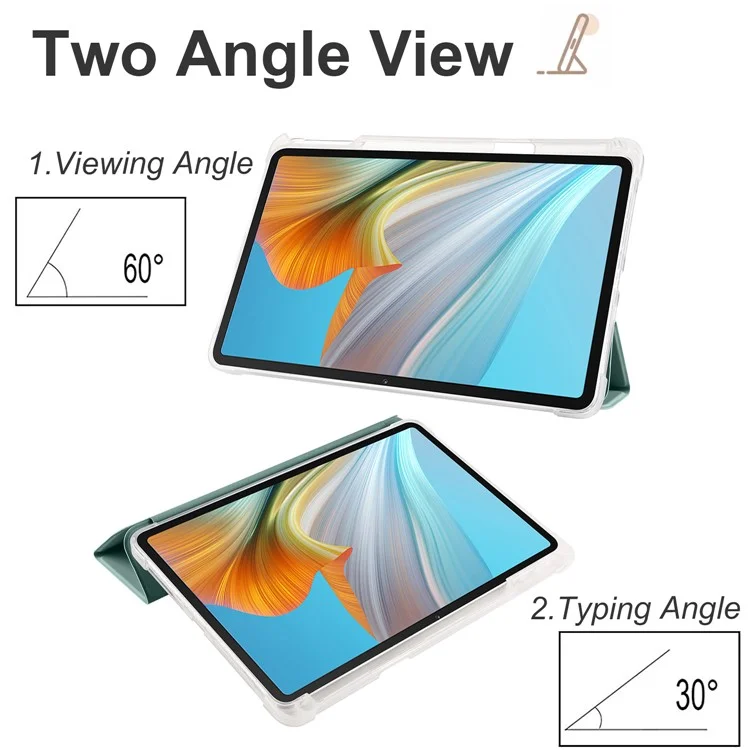 For Honor Pad 8 Trifold Stand Tablet-Hülle mit Stifthalter, PU-Leder, transparente TPU-Rückseite, automatisches Aufwachen / Schlafen - Mitternachtsgrün