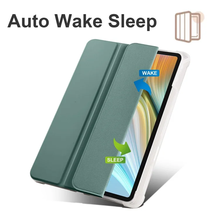 For Honor Pad 8 Trifold Stand Tablet-Hülle mit Stifthalter, PU-Leder, transparente TPU-Rückseite, automatisches Aufwachen / Schlafen - Mitternachtsgrün