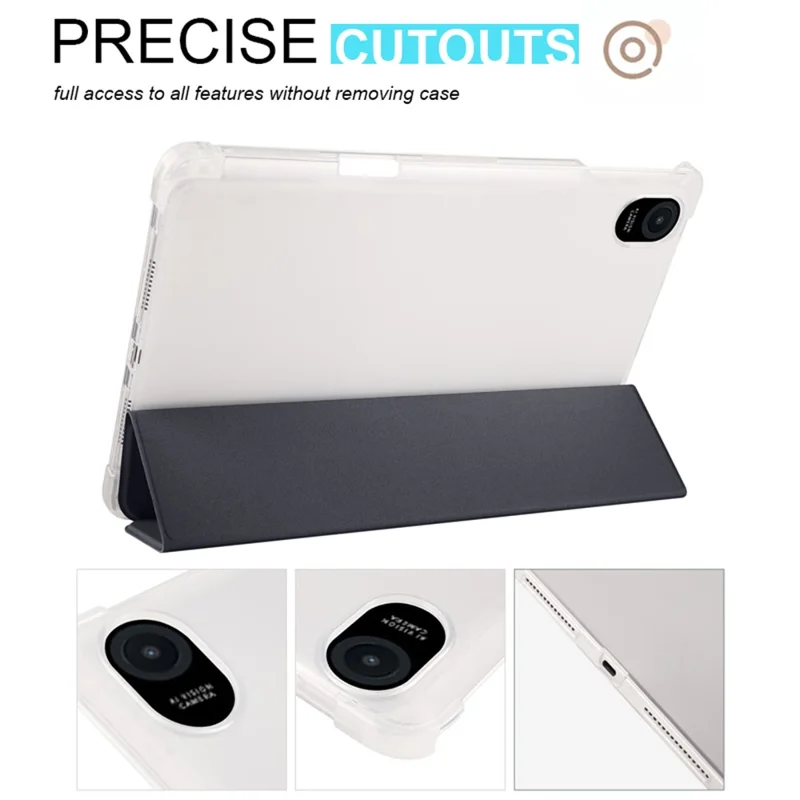 For Honor Pad 8 Trifold Stand Tablet Case with Pencil Holder PU Leather Transparent TPU Back Cover, Auto Wake / Sleep - Black