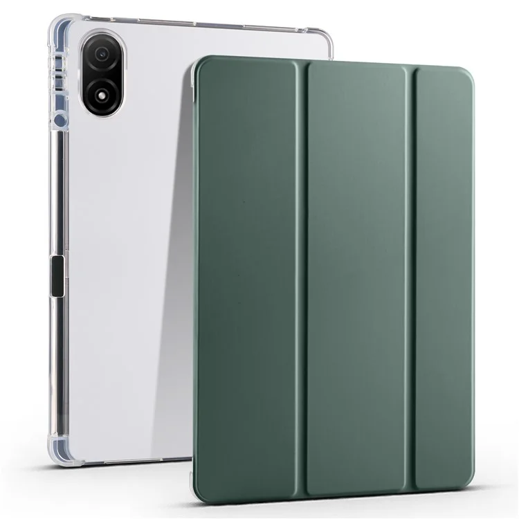 Funda para tableta con soporte plegable triple For Honor Pad V8 Pro, de cuero PU y TPU transparente con soporte para lápiz, color verde medianoche 