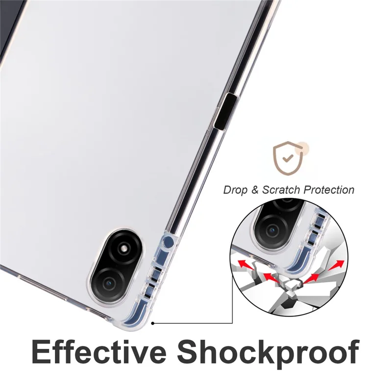 For Honor Pad V8 Pro Trifold Stand Tablet Case PU Leather Transparent TPU Back Smart Cover with Pencil Holder - Black