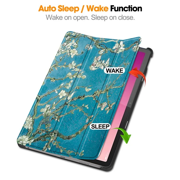 Pour Lenovo Tab M10 5G PU Cuir Étui de support pliable triple Motif d'impression Réveil / Veille automatique Étui pour tablette - Fleur d'abricotier