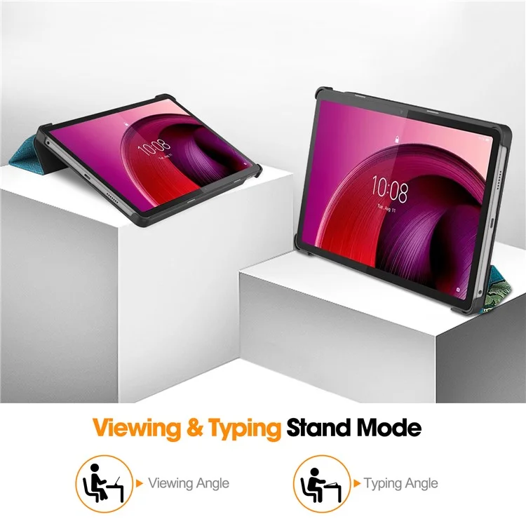 Pour Lenovo Tab M10 5G PU Cuir Étui de support pliable triple Motif d'impression Réveil / Veille automatique Étui pour tablette - Fleur d'abricotier