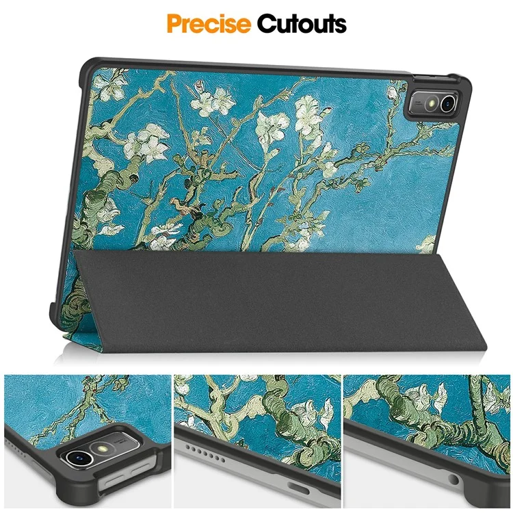 Pour Lenovo Tab M10 5G PU Cuir Étui de support pliable triple Motif d'impression Réveil / Veille automatique Étui pour tablette - Fleur d'abricotier