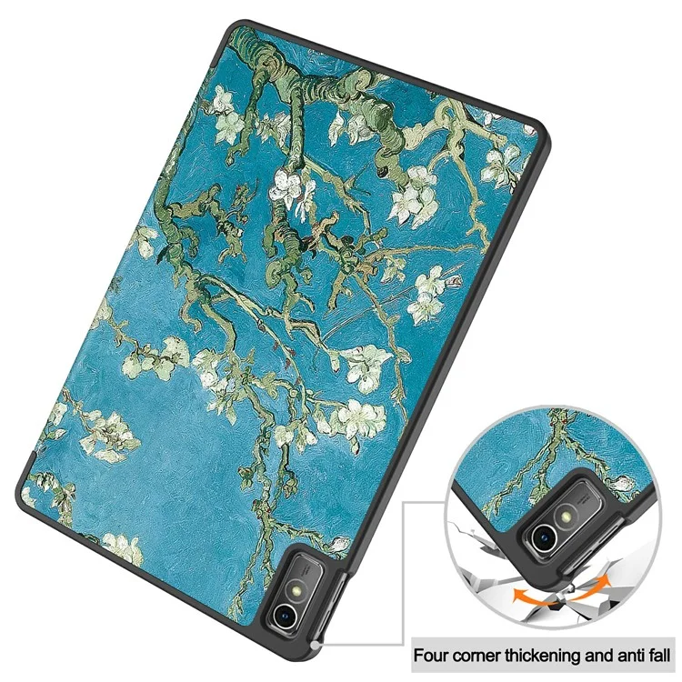 Pour Lenovo Tab M10 5G PU Cuir Étui de support pliable triple Motif d'impression Réveil / Veille automatique Étui pour tablette - Fleur d'abricotier