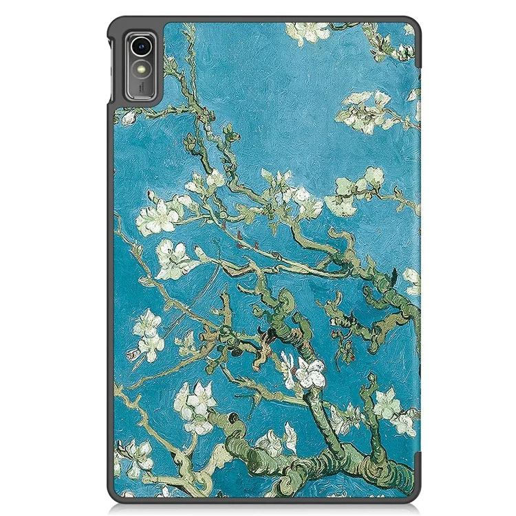 Pour Lenovo Tab M10 5G PU Cuir Étui de support pliable triple Motif d'impression Réveil / Veille automatique Étui pour tablette - Fleur d'abricotier