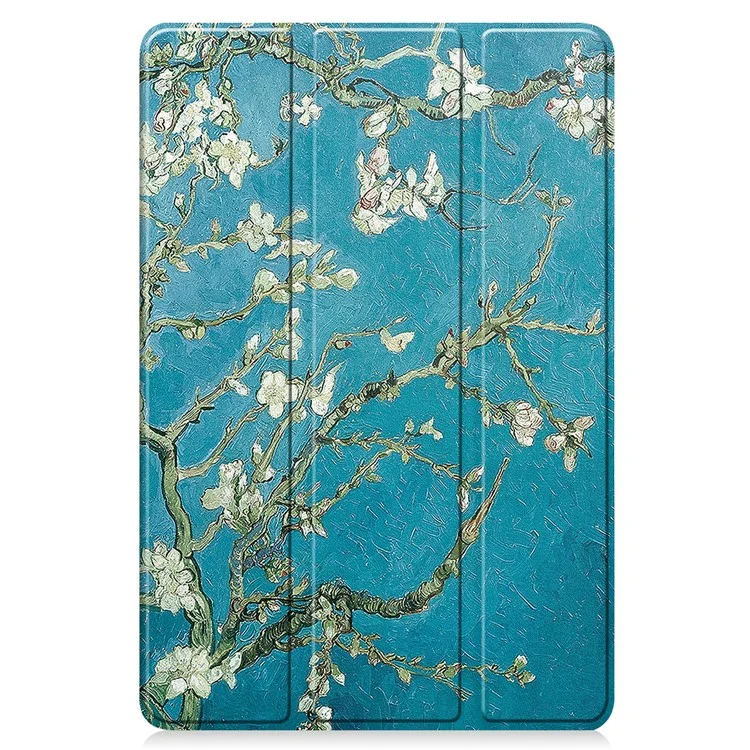 Pour Lenovo Tab M10 5G PU Cuir Étui de support pliable triple Motif d'impression Réveil / Veille automatique Étui pour tablette - Fleur d'abricotier