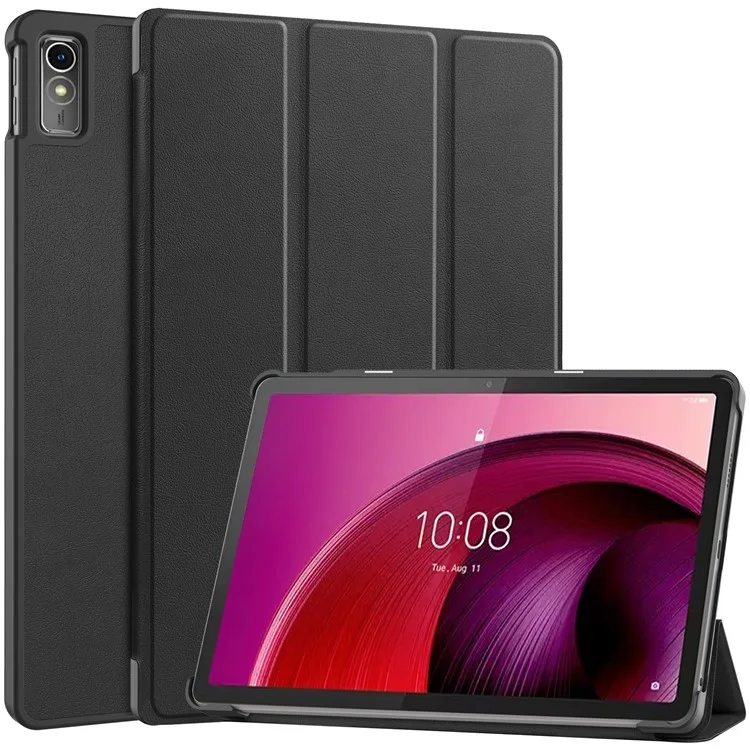 Para Lenovo Tab M10 5G Tri-fold Stand Smart Cover PU Leather Auto Wake / Sleep Tablet Case - Preto