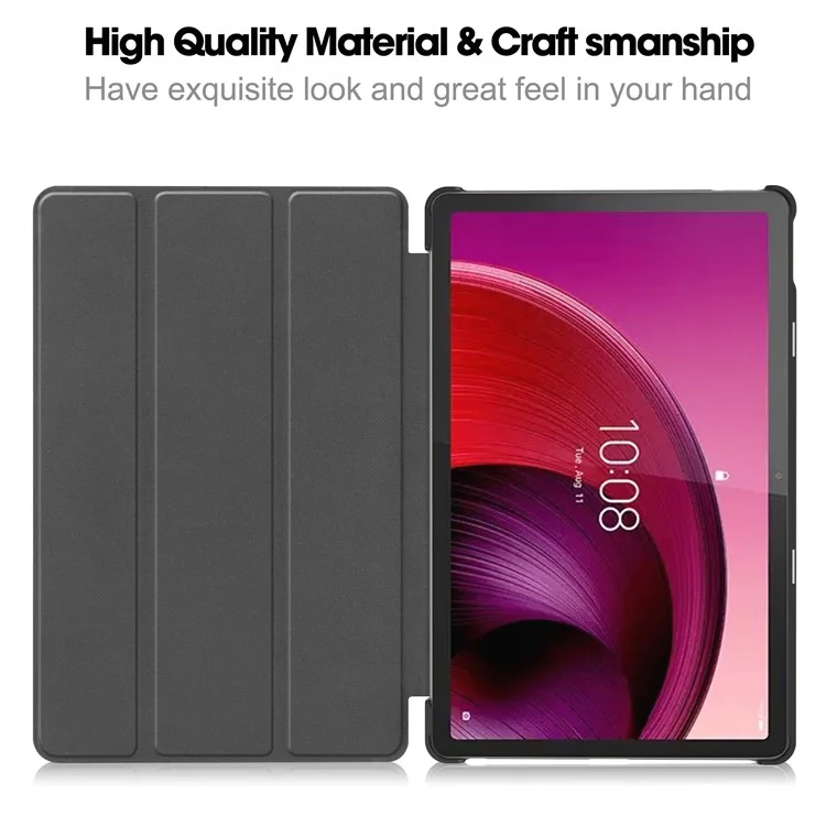 Para Lenovo Tab M10 5G Tri-fold Stand Smart Cover PU Leather Auto Wake / Sleep Tablet Case - Preto