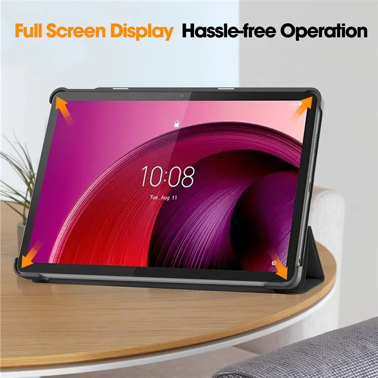 Para Lenovo Tab M10 5G Tri-fold Stand Smart Cover PU Leather Auto Wake / Sleep Tablet Case - Preto