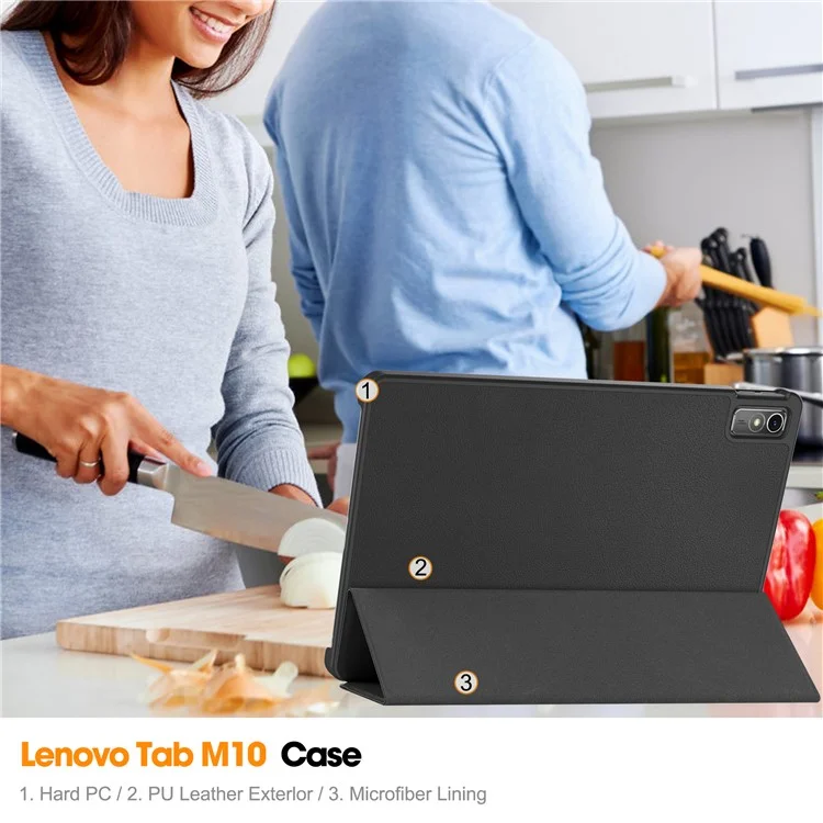 Para Lenovo Tab M10 5G Tri-fold Stand Smart Cover PU Leather Auto Wake / Sleep Tablet Case - Preto