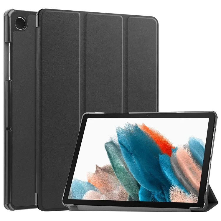 Чехол для Samsung Galaxy Tab A9+ из искусственной кожи, трехсекционная подставка с автоматическим режимом сна/пробуждения - черный