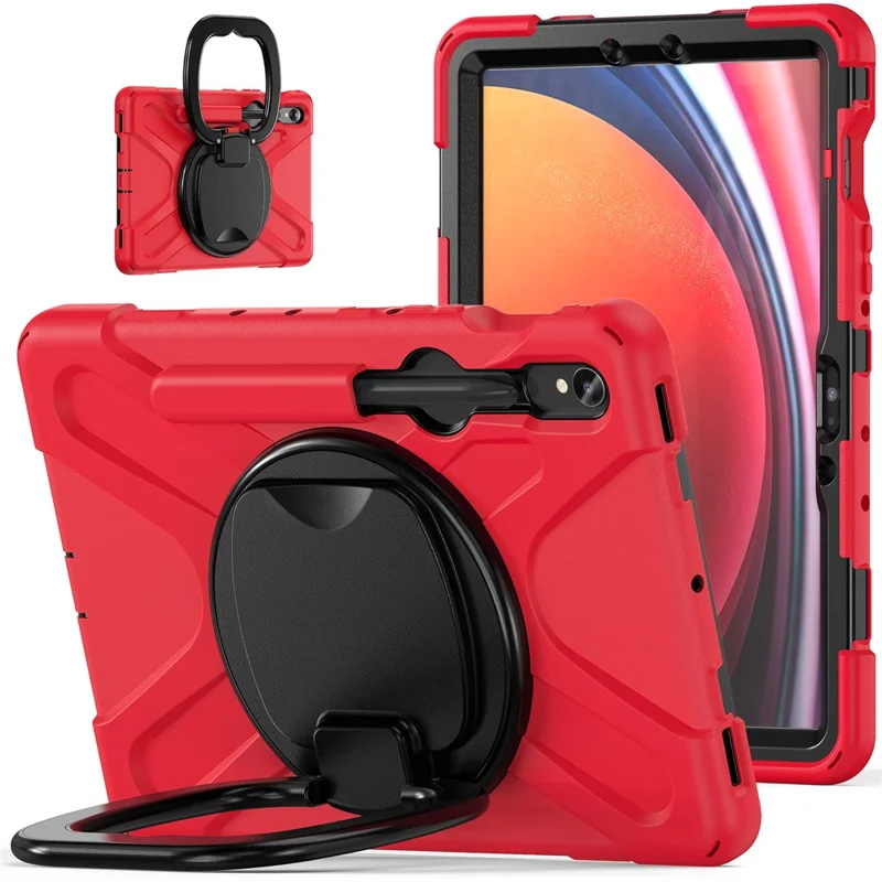 For Samsung Galaxy Tab S10 Lite / S10 FE / S9 FE / S9 / S8 / S7 PC+Silicone Case Rotating Kickstand Tablet Cover - Red+Black