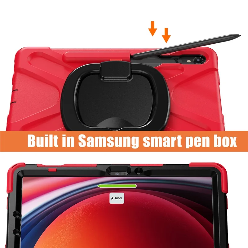 For Samsung Galaxy Tab S10 Lite / S10 FE / S9 FE / S9 / S8 / S7 PC+Silicone Case Rotating Kickstand Tablet Cover - Red+Black