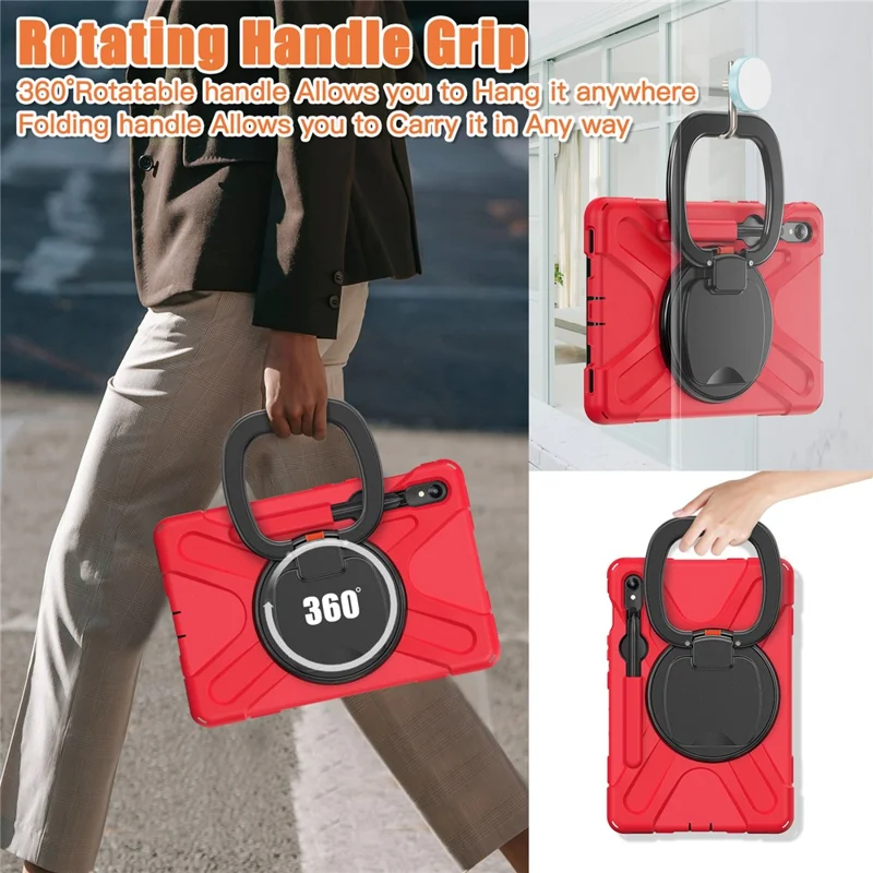 For Samsung Galaxy Tab S10 Lite / S10 FE / S9 FE / S9 / S8 / S7 PC+Silicone Case Rotating Kickstand Tablet Cover - Red+Black