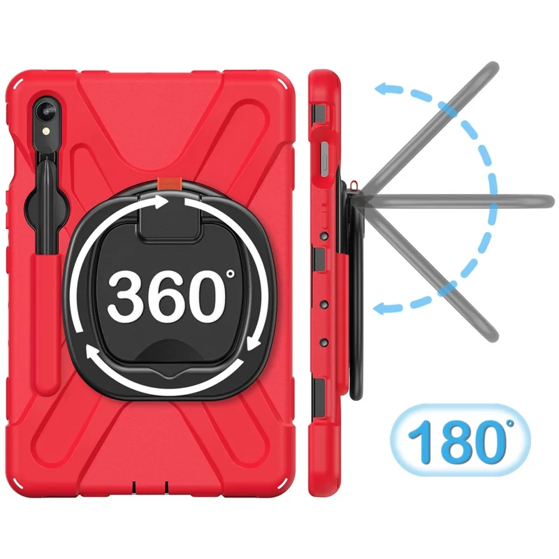 For Samsung Galaxy Tab S10 Lite / S10 FE / S9 FE / S9 / S8 / S7 PC+Silicone Case Rotating Kickstand Tablet Cover - Red+Black