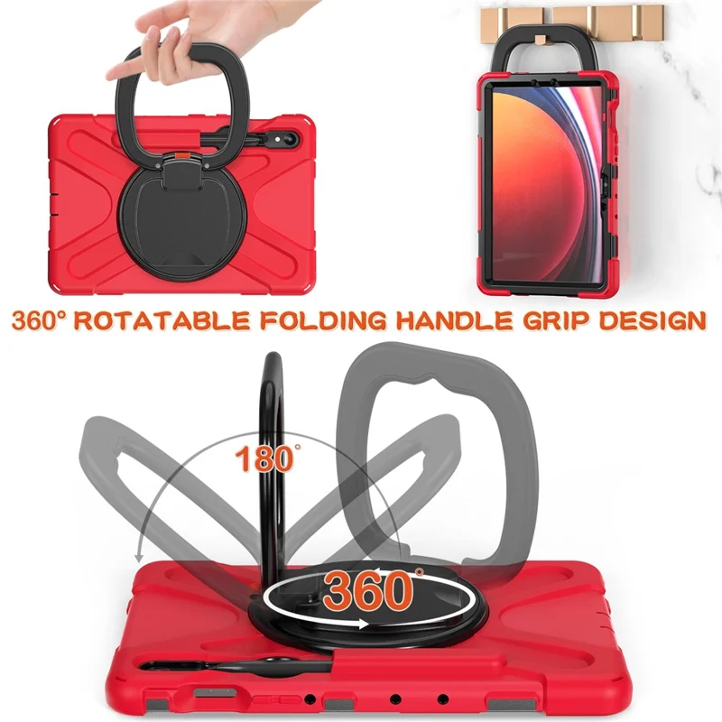 For Samsung Galaxy Tab S10 Lite / S10 FE / S9 FE / S9 / S8 / S7 PC+Silicone Case Rotating Kickstand Tablet Cover - Red+Black