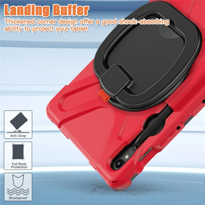 For Samsung Galaxy Tab S10 Lite / S10 FE / S9 FE / S9 / S8 / S7 PC+Silicone Case Rotating Kickstand Tablet Cover - Red+Black