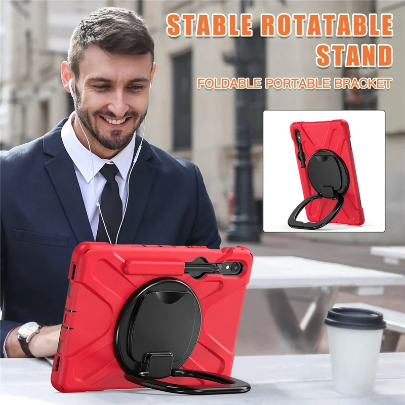 For Samsung Galaxy Tab S10 Lite / S10 FE / S9 FE / S9 / S8 / S7 PC+Silicone Case Rotating Kickstand Tablet Cover - Red+Black