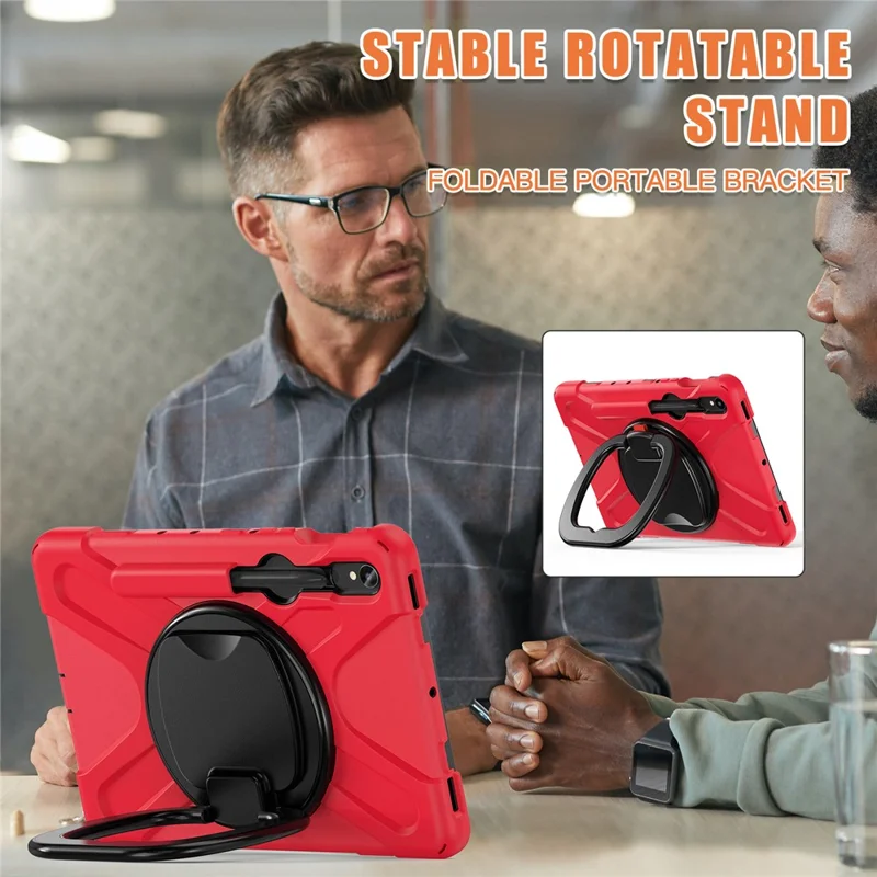 For Samsung Galaxy Tab S10 Lite / S10 FE / S9 FE / S9 / S8 / S7 PC+Silicone Case Rotating Kickstand Tablet Cover - Red+Black