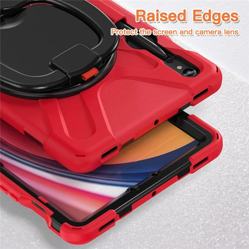 For Samsung Galaxy Tab S10 Lite / S10 FE / S9 FE / S9 / S8 / S7 PC+Silicone Case Rotating Kickstand Tablet Cover - Red+Black