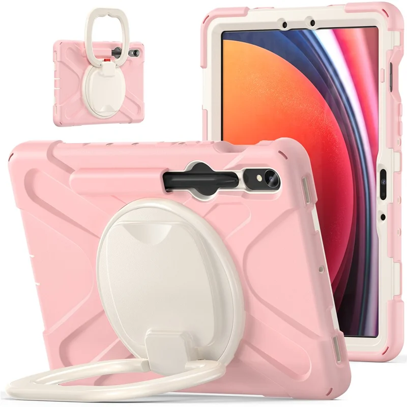 For Samsung Galaxy Tab S10 Lite / S10 FE / S9 FE / S9 / S8 / S7 PC+Silicone Case Rotating Kickstand Tablet Cover - Pink