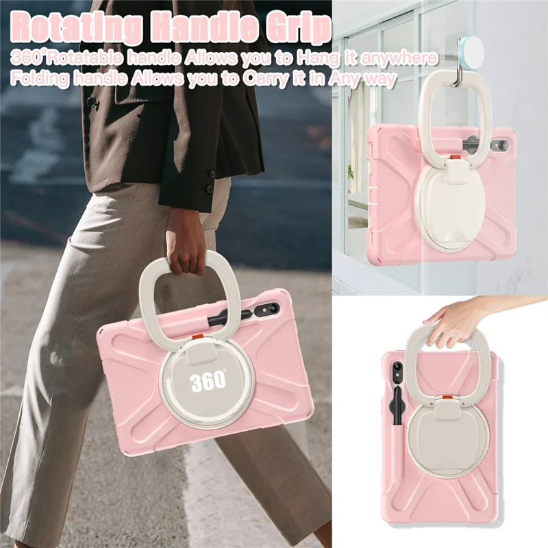For Samsung Galaxy Tab S10 Lite / S10 FE / S9 FE / S9 / S8 / S7 PC+Silicone Case Rotating Kickstand Tablet Cover - Pink