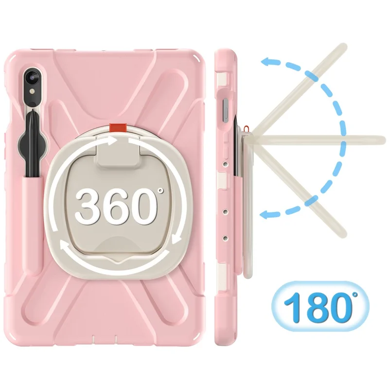 For Samsung Galaxy Tab S10 Lite / S10 FE / S9 FE / S9 / S8 / S7 PC+Silicone Case Rotating Kickstand Tablet Cover - Pink
