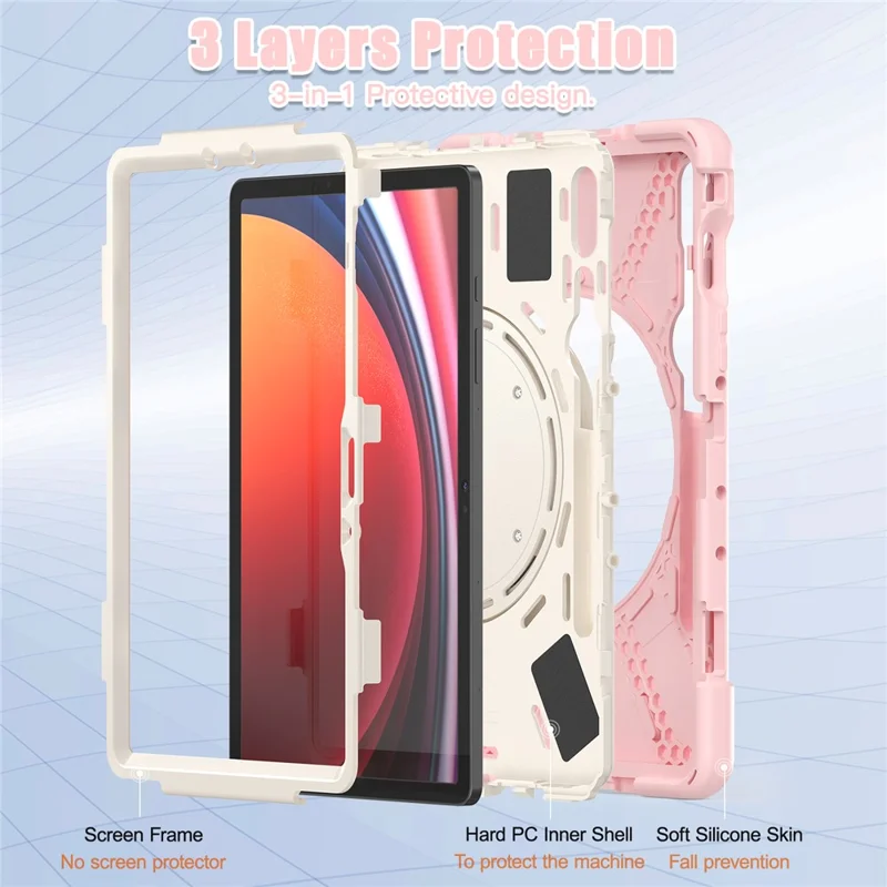 For Samsung Galaxy Tab S10 Lite / S10 FE / S9 FE / S9 / S8 / S7 PC+Silicone Case Rotating Kickstand Tablet Cover - Pink