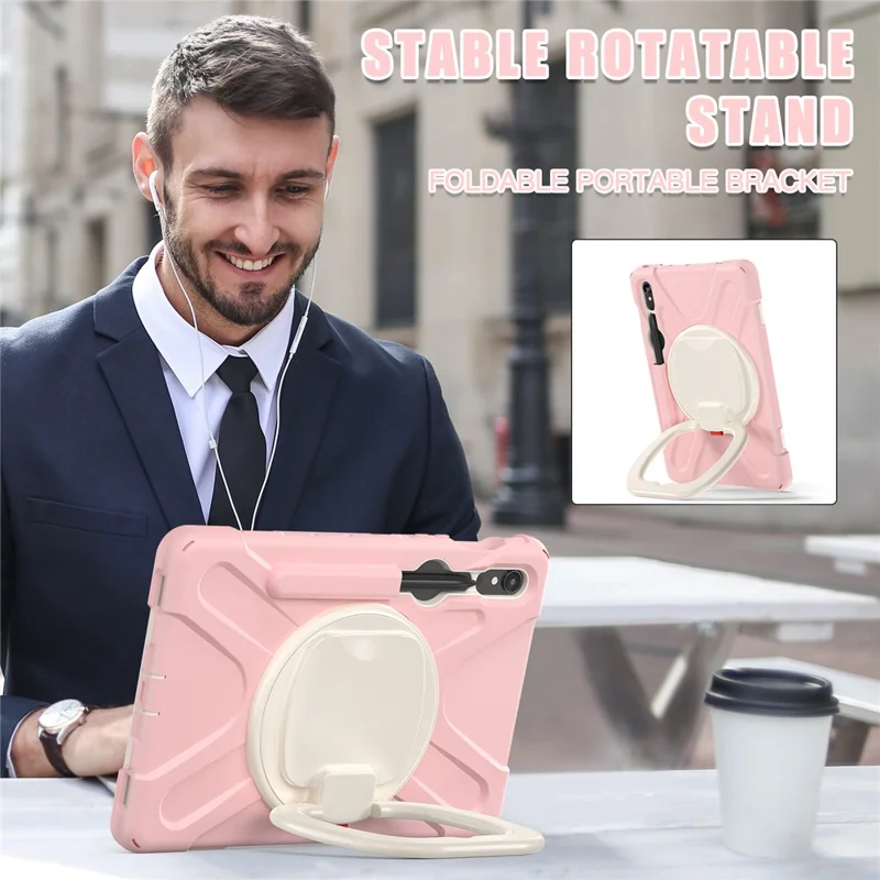 For Samsung Galaxy Tab S10 Lite / S10 FE / S9 FE / S9 / S8 / S7 PC+Silicone Case Rotating Kickstand Tablet Cover - Pink