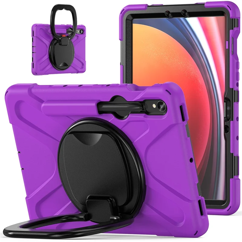 For Samsung Galaxy Tab S10 Lite / S10 FE / S9 FE / S9 / S8 / S7 PC+Silicone Case Rotating Kickstand Tablet Cover - Purple