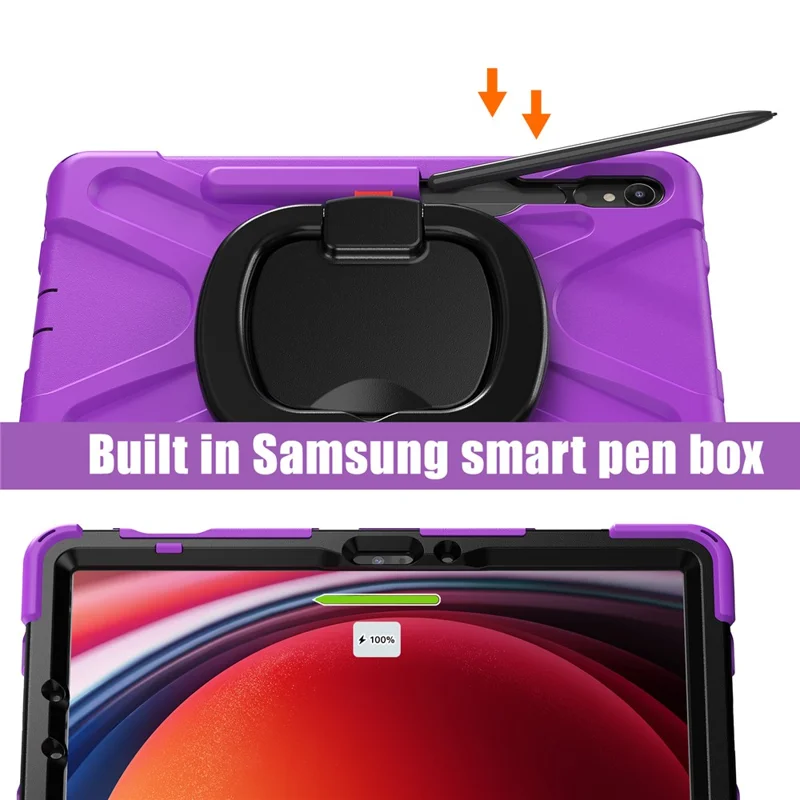 For Samsung Galaxy Tab S10 Lite / S10 FE / S9 FE / S9 / S8 / S7 PC+Silicone Case Rotating Kickstand Tablet Cover - Purple