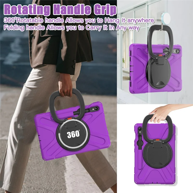 For Samsung Galaxy Tab S10 Lite / S10 FE / S9 FE / S9 / S8 / S7 PC+Silicone Case Rotating Kickstand Tablet Cover - Purple