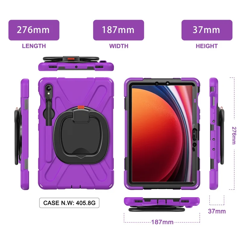 For Samsung Galaxy Tab S10 Lite / S10 FE / S9 FE / S9 / S8 / S7 PC+Silicone Case Rotating Kickstand Tablet Cover - Purple