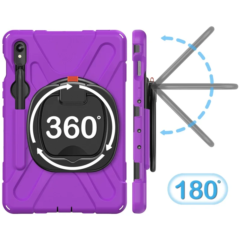 For Samsung Galaxy Tab S10 Lite / S10 FE / S9 FE / S9 / S8 / S7 PC+Silicone Case Rotating Kickstand Tablet Cover - Purple