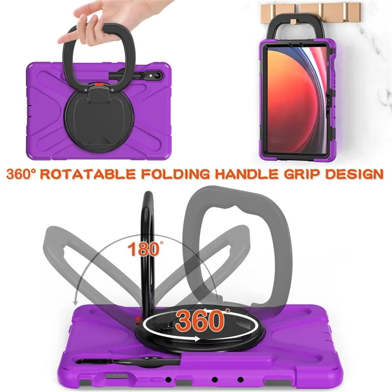 For Samsung Galaxy Tab S10 Lite / S10 FE / S9 FE / S9 / S8 / S7 PC+Silicone Case Rotating Kickstand Tablet Cover - Purple