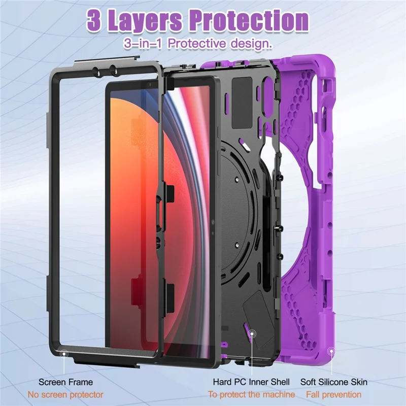 For Samsung Galaxy Tab S10 Lite / S10 FE / S9 FE / S9 / S8 / S7 PC+Silicone Case Rotating Kickstand Tablet Cover - Purple
