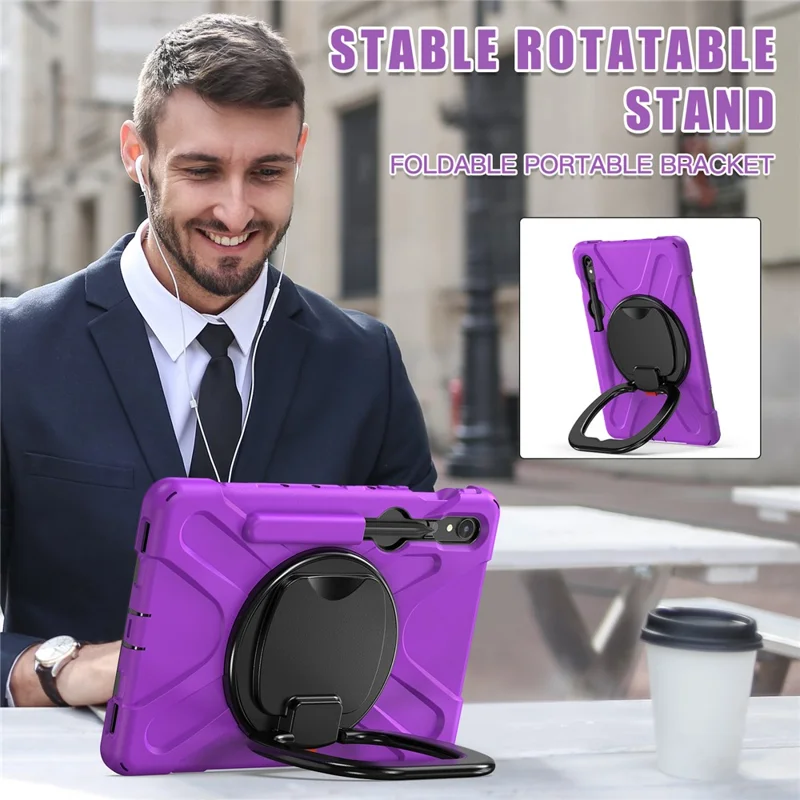 For Samsung Galaxy Tab S10 Lite / S10 FE / S9 FE / S9 / S8 / S7 PC+Silicone Case Rotating Kickstand Tablet Cover - Purple
