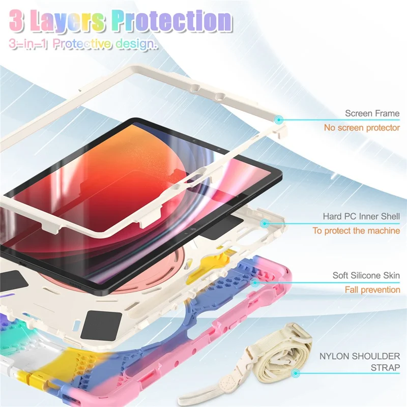 For Samsung Galaxy Tab S10 Lite / S10 FE / S9 FE / S9 / S8 / S7 PC+Silicone Case Rotating Kickstand Tablet Cover with Shoulder Strap - Colorful Pink