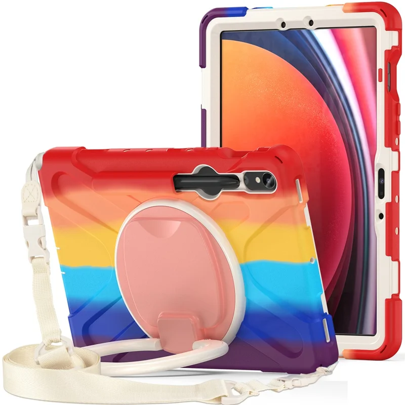 Cover per Tablet in PC+Silicone per Samsung Galaxy Tab S10 Lite / S10 FE / S9 FE / S9 / S8 / S7 con Supporto Girevole e Tracolla - Rosso Colorato