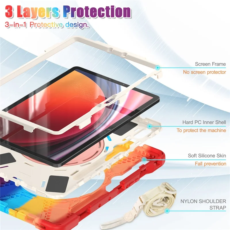 Cover per Tablet in PC+Silicone per Samsung Galaxy Tab S10 Lite / S10 FE / S9 FE / S9 / S8 / S7 con Supporto Girevole e Tracolla - Rosso Colorato