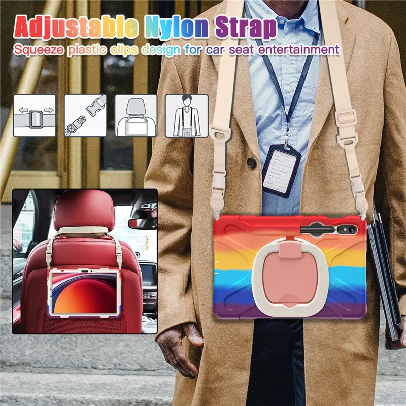 Cover per Tablet in PC+Silicone per Samsung Galaxy Tab S10 Lite / S10 FE / S9 FE / S9 / S8 / S7 con Supporto Girevole e Tracolla - Rosso Colorato