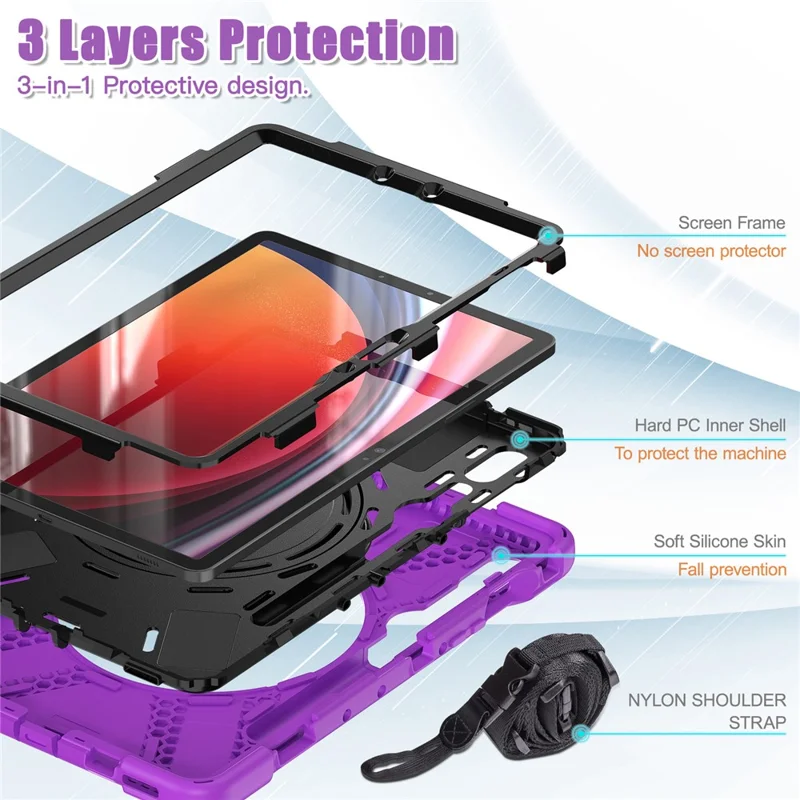 Per Samsung Galaxy Tab S9 / S8 / S7 Pc+custodia Protettiva in Silicone Cavedaggio Rotante Copertina Robusta Con Spalla - Viola