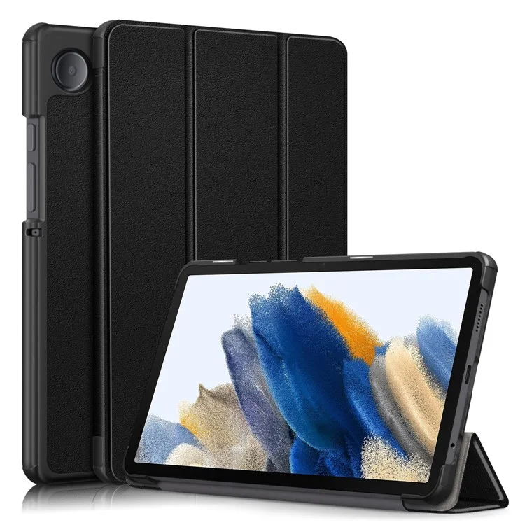 Pour Samsung Galaxy Tab A9 PU Tablet en Cuir Couverce Tri-feld Cover - Noir