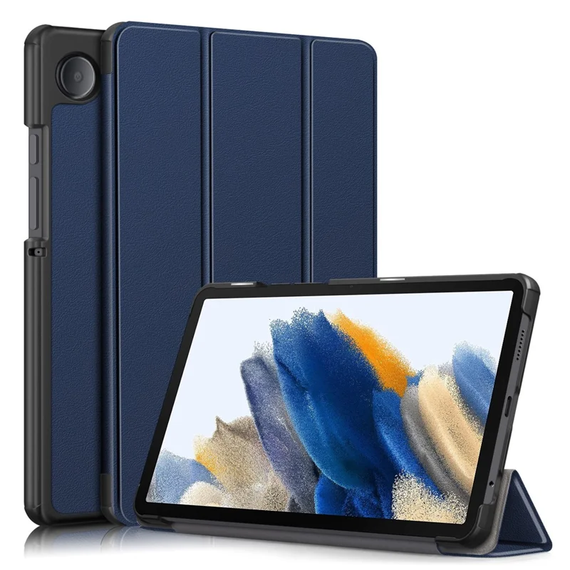 Cover per Samsung Galaxy Tab A9 X115 in Pelle PU con Supporto Pieghevole a Tre Ante - Blu Scuro