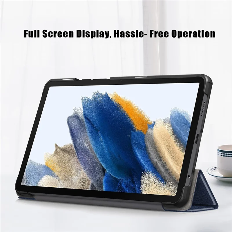 Cover per Samsung Galaxy Tab A9 X115 in Pelle PU con Supporto Pieghevole a Tre Ante - Blu Scuro