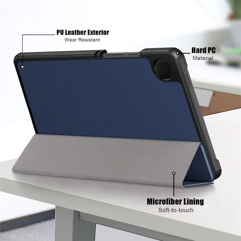 Cover per Samsung Galaxy Tab A9 X115 in Pelle PU con Supporto Pieghevole a Tre Ante - Blu Scuro